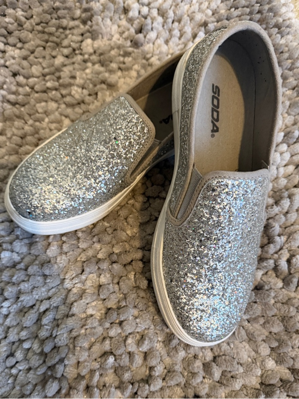 Soda Silver Glitter Slip-On Shoes